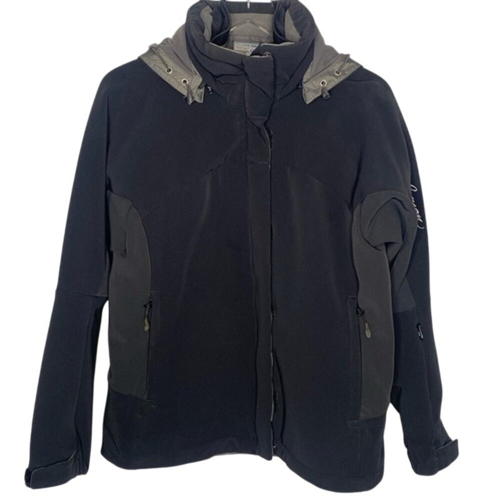 Salomon Black Gray Insulated Clima Pro hooded ski jacket size Large